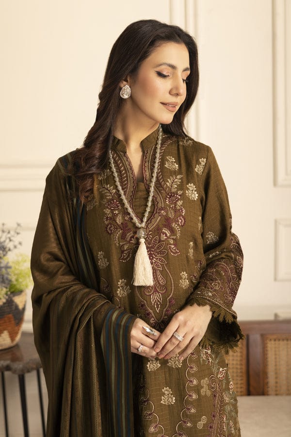 3 PIECE PEACH LEATHER EMBROIDERED (Unstitched)