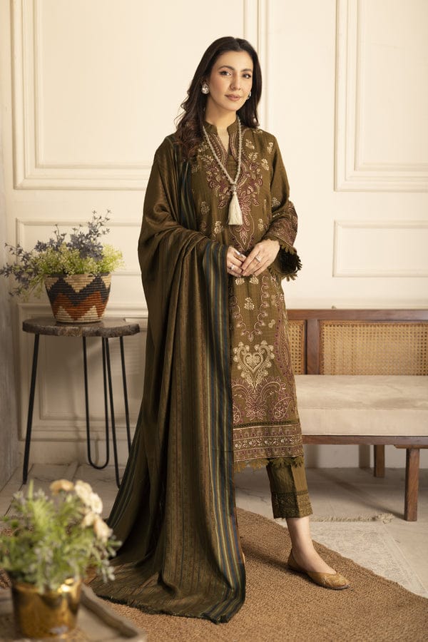 3 PIECE PEACH LEATHER EMBROIDERED (Unstitched)