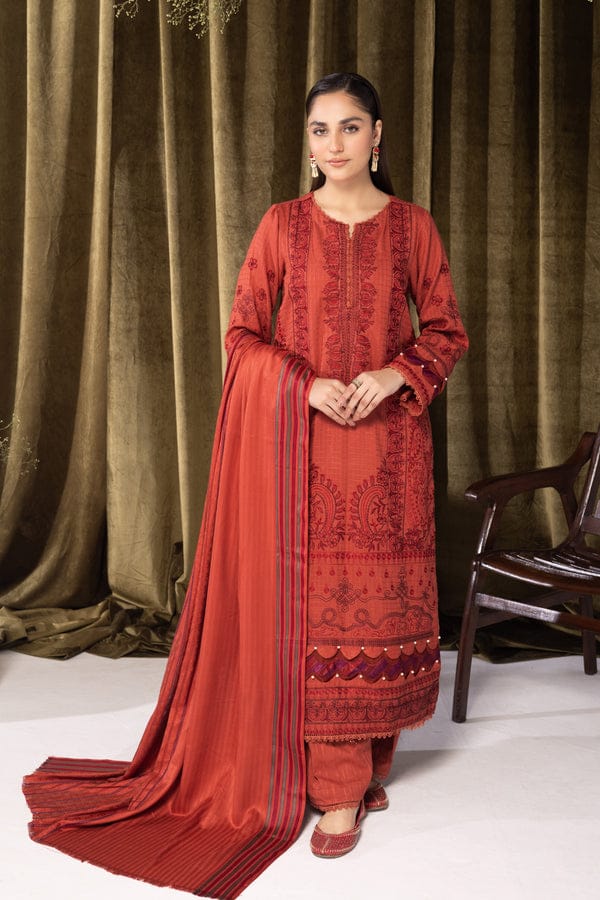 3 PIECE PEACH LEATHER EMBROIDERED (Unstitched)