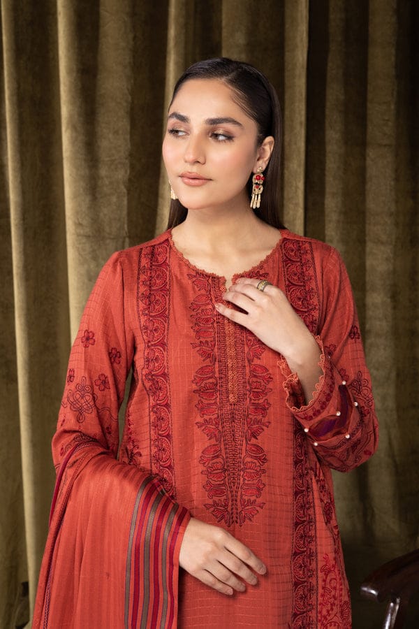 3 PIECE PEACH LEATHER EMBROIDERED (Unstitched)